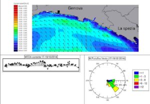 IMMAGINE 2: Andamento delle correnti e velocità del vento nel Golfo di Tigullio con particolare riferimento al promontorio del monte di Portofino, il calcolo statistico della potenza delle onde deriva dalla profondità del fondale e dalla velocità del vento.